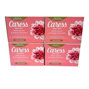 Set Of 4 Caress Daily Silk Bar Soap Floral Oil White Peach Orange Blossom 3.75oz